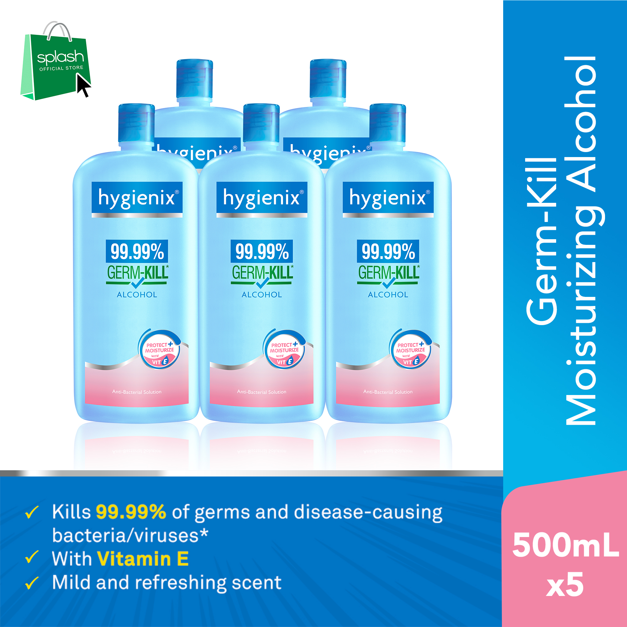 Hygienix Germ Kill Alcohol with Moisturizer 500mL set of 5