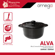 Omega Houseware Alva Ceramic Black Casserole with Heat Resistant Handles