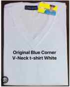 V-Neck Blue Corner White Plain T Shirts for men and women blue corner vneck white t-shirts