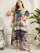 Melody Fashion Vintage Print Plus Size Dress