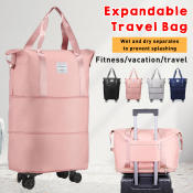 Expandable Waterproof Travel Duffel Bag with Wheels, Lightweight Suitcase