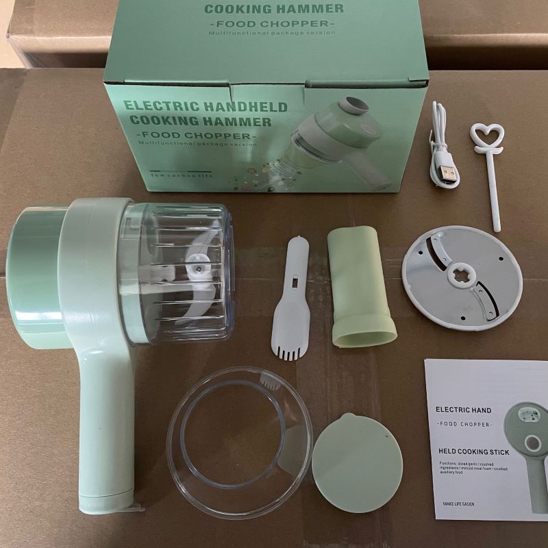 Electric Handheld Food Chopper 4 In 1 / Cooking Hammer Vegetable Cutter Set