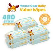 Moose Gear Unscented Baby Wipes 480ct - Hypoallergenic & Soothing