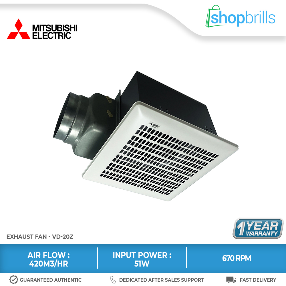 Mitsubishi VD-20Z 4T3 Ducted Exhaust Ventilation Fan with Stylish White Metal Grille [ShopBrills / Brills]