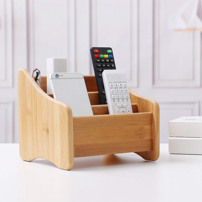 Desk Storage Box Remote Control Holder Desk Organizer in Office Home Table Segarty Divided Bamboo Desktop Pen Pencil Cell Phone 