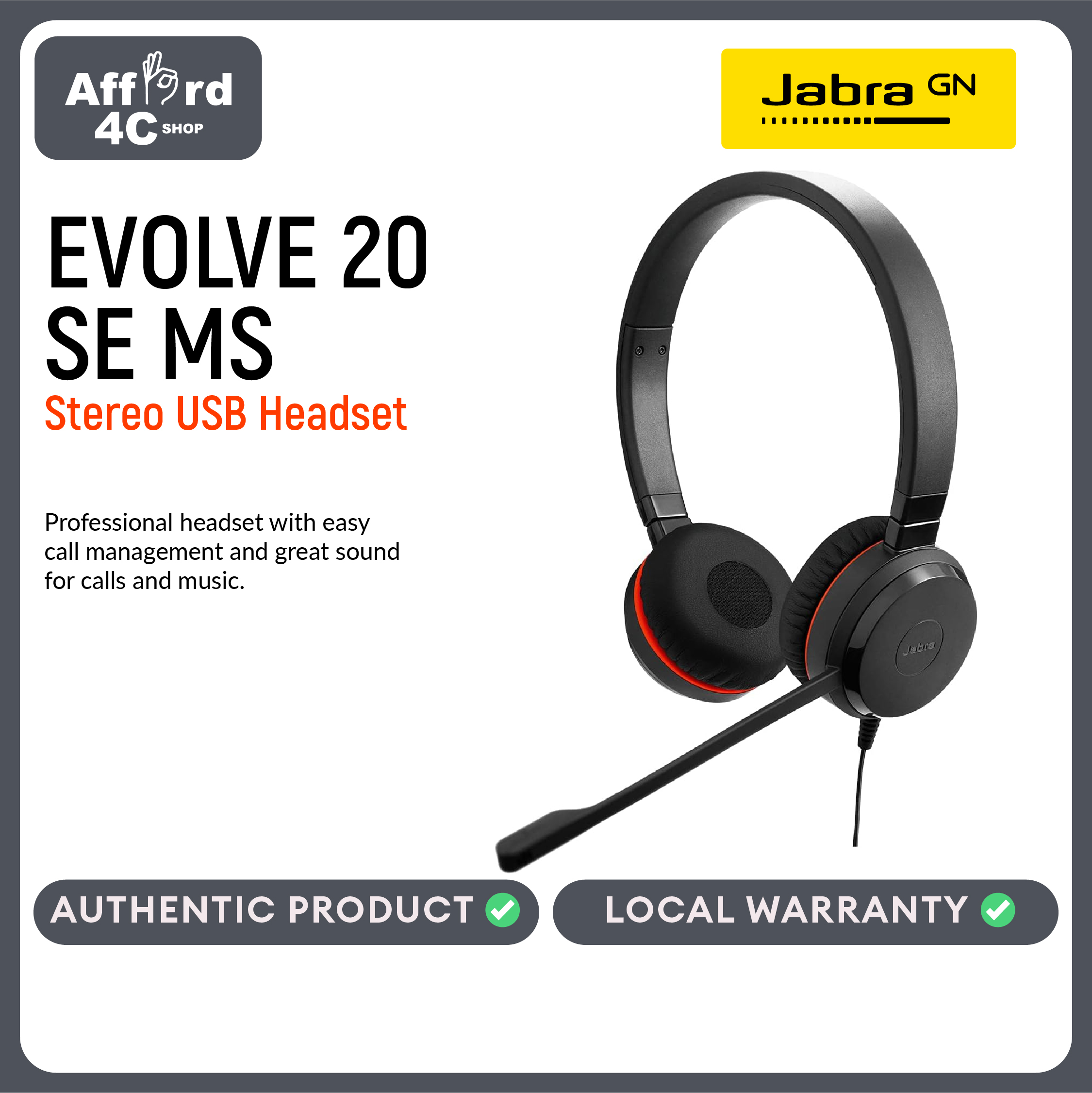 Jabra Evolve 20 MS Stereo USB-A Headset