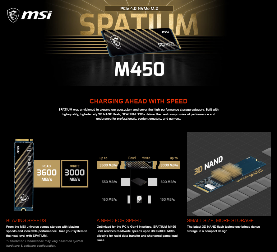 MSI SPATIUM M450 SSD 500GO » Africa Gaming Maroc