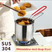 304 Stainless Steel Fry Pot with Strainer Basket, Oil Saving