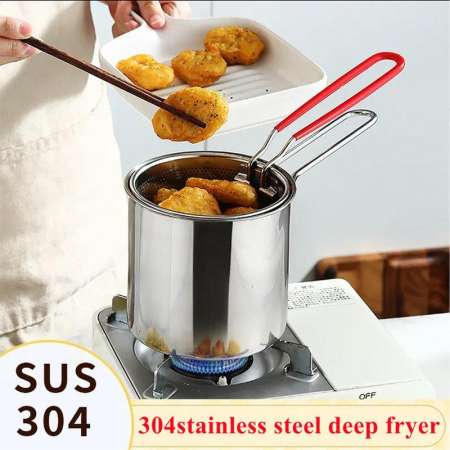 304 Stainless Steel Fry Pot with Strainer Basket, Oil Saving