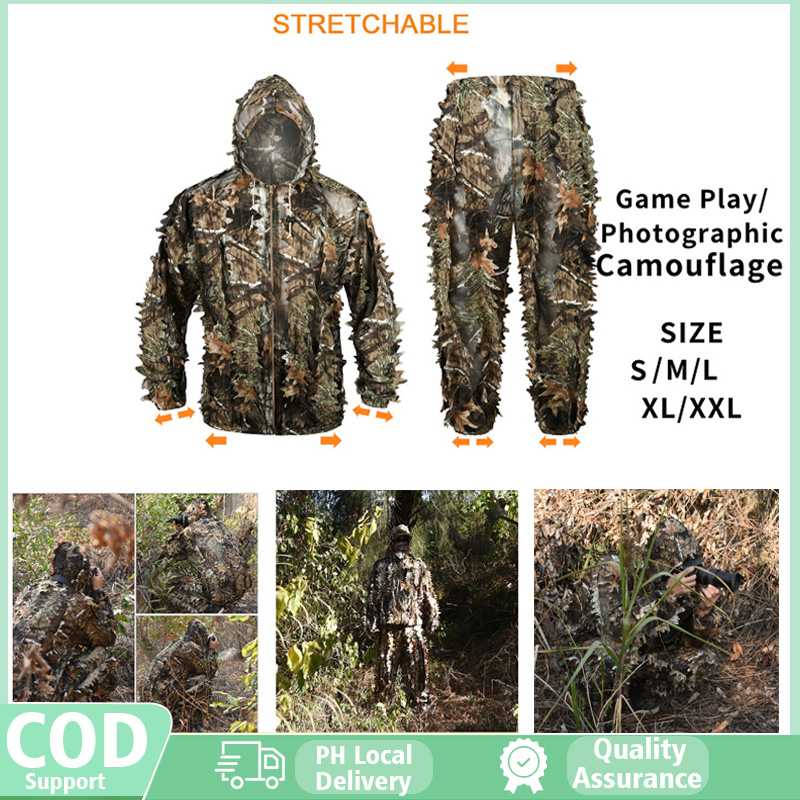 Home TopONE Leaf Ghillie Suit Woodland Camouflage Clothing 3D Jungle  Hunting Free Size HOMP