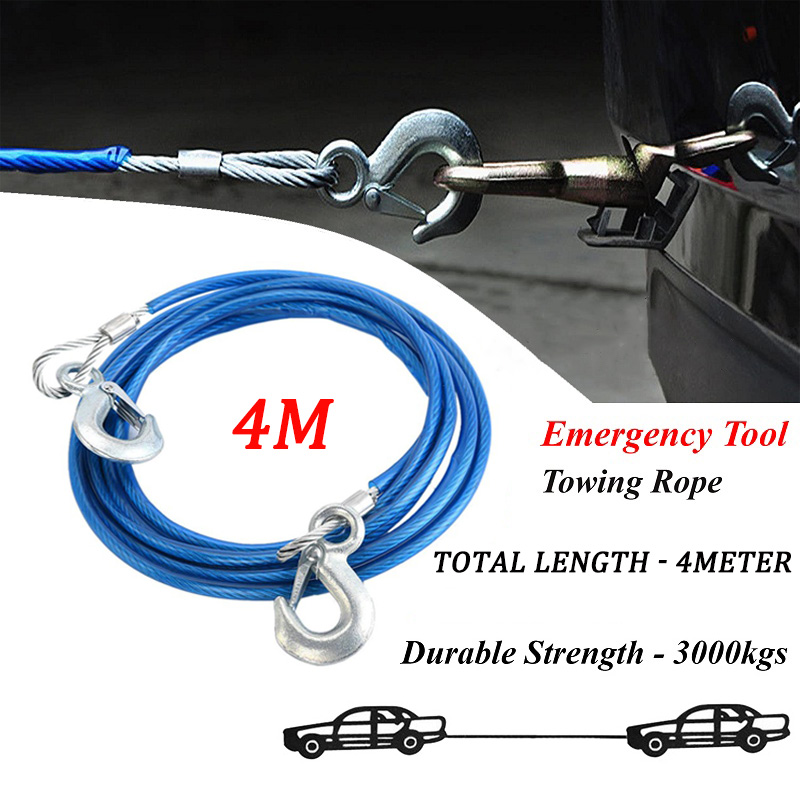 Trailer Rope 5 Ton 4m Steel Wire Car Tow Rope Cable Tow Pull Strap