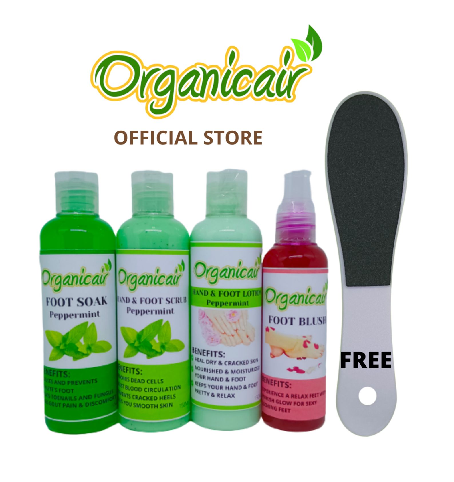 Organicair 150ml Foot Care (foot soak, foot scrub, foot lotion, foot blush with FREE foot file)