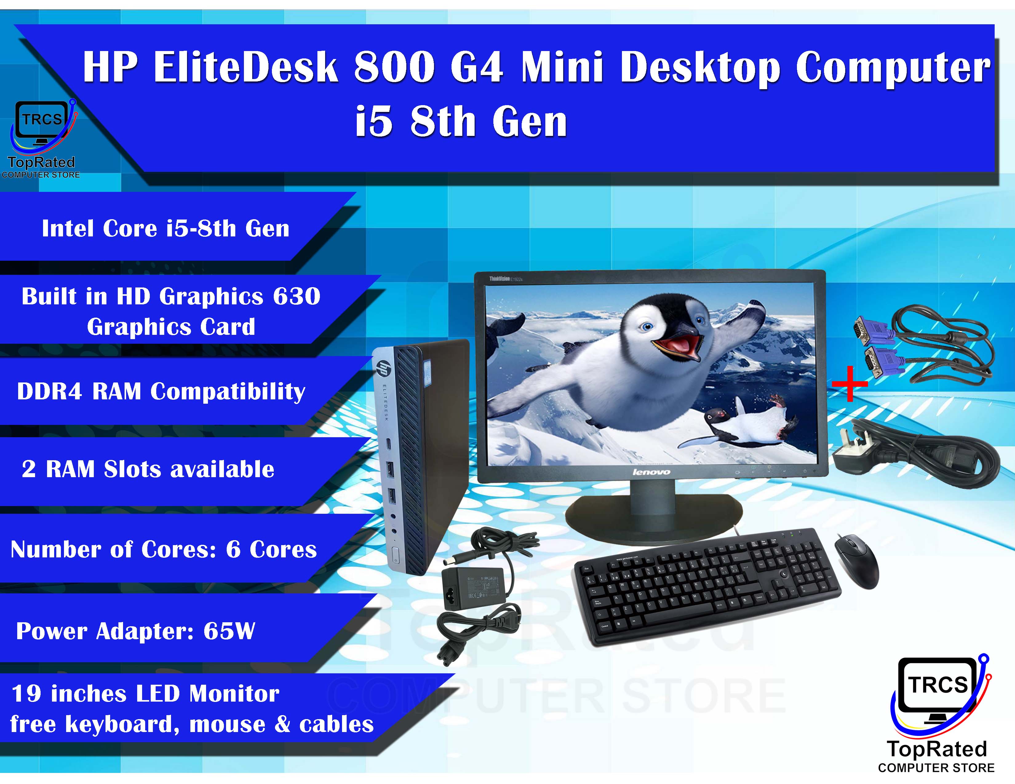 Desktop Computer Set HP EliteDesk 800 G4 Mini Desktop Computer i5