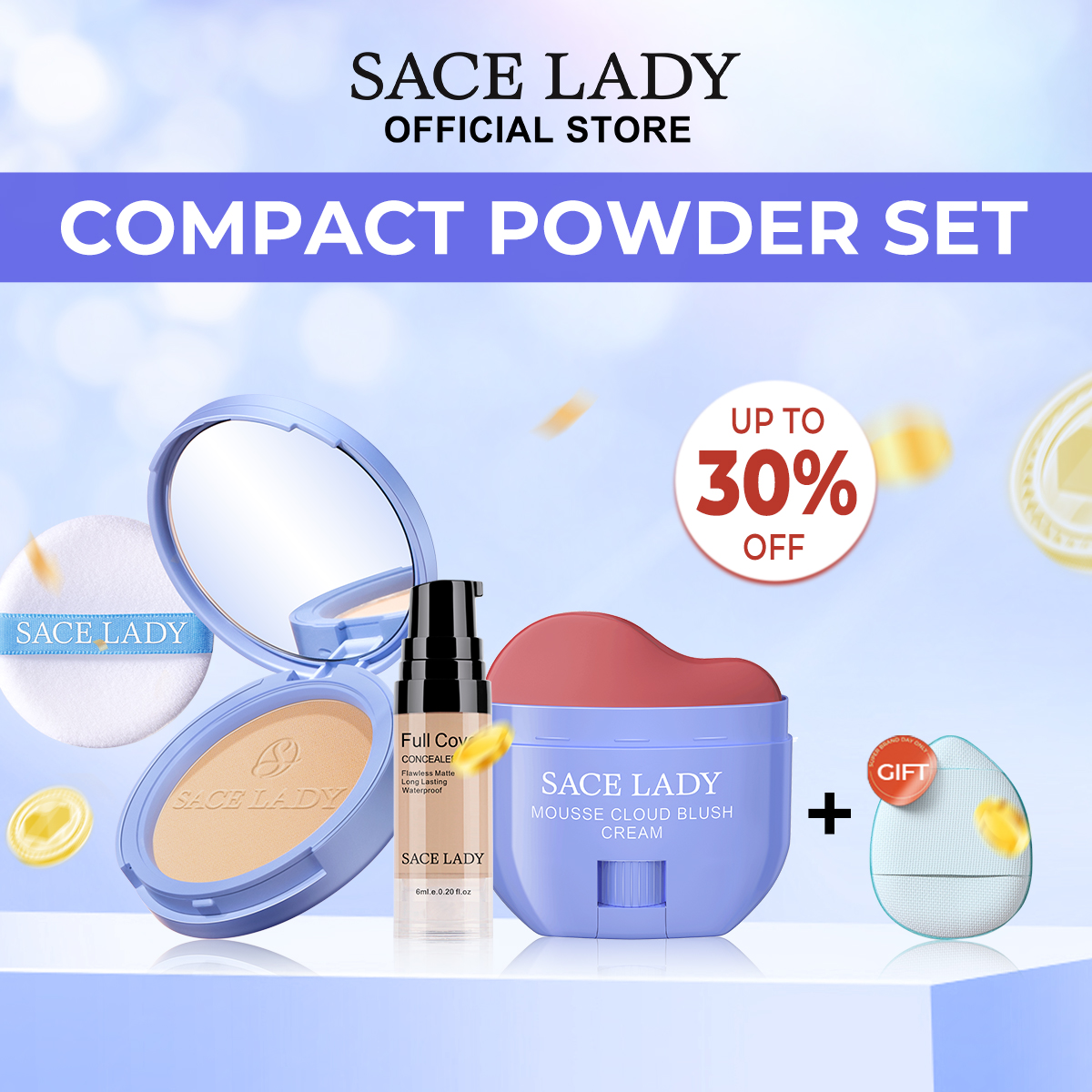 Discount on SACE LADY  shoes - SKU: SACE LADY Face Makeup Set Oil Control Compact Powder Makeup Long Lasting Concealer Blush Cream Stick