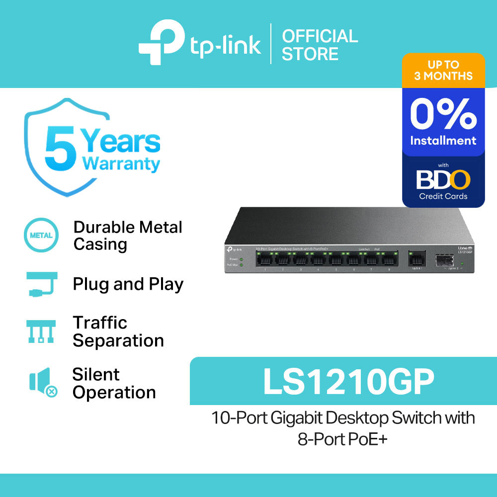 TP-Link Official Store / LS1210GP / 10/100/1000 Mbps 10-Port Gigabit with 8-Port PoE+ Desktop Network Ethernet Switch Hub for Internet