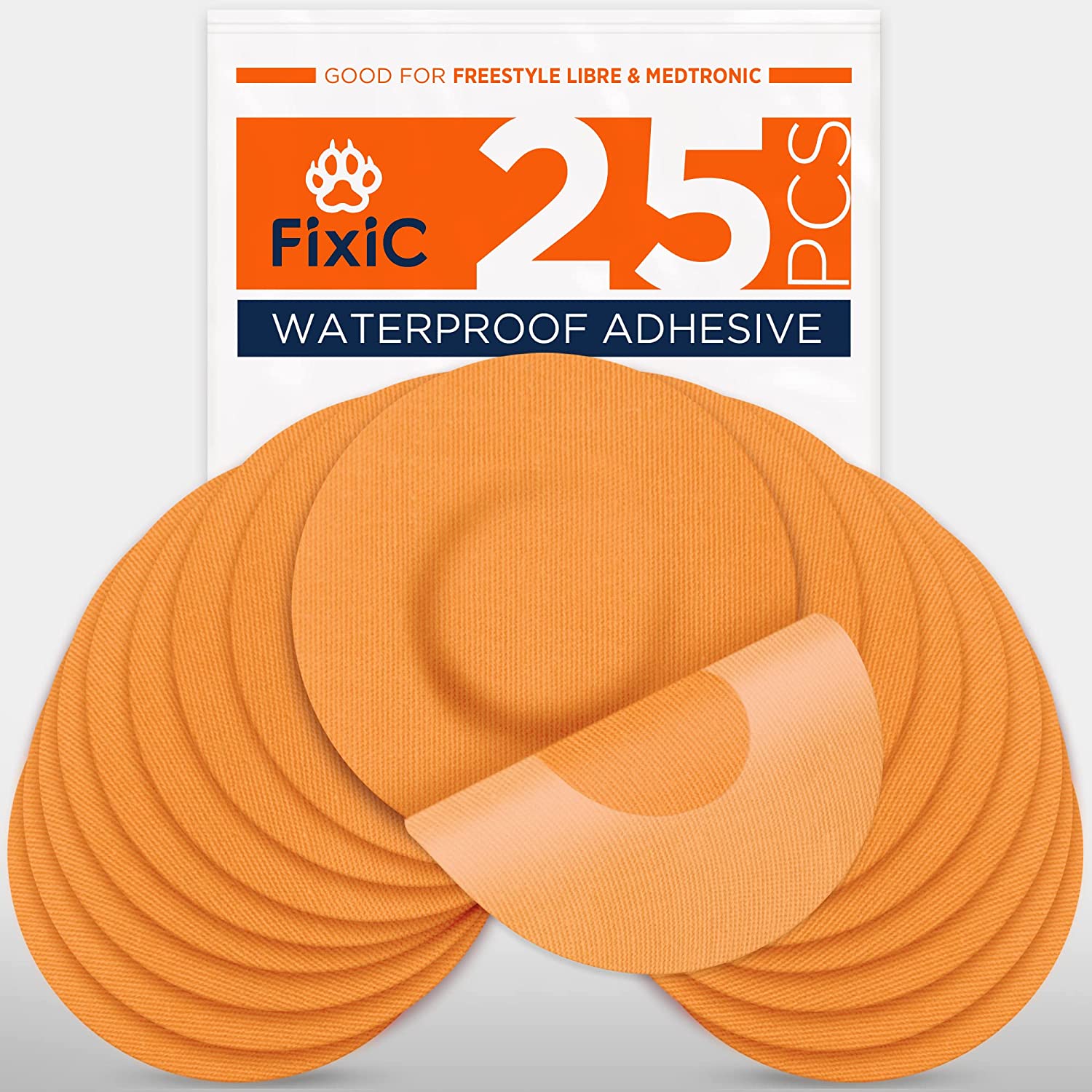 Fixic Freestyle Adhesive Patch 25 Pcs – Good for Libre – Enlite – Guardian – No Glue in The Center of The Patch – Pre-Cut Back Paper – Long Fixation