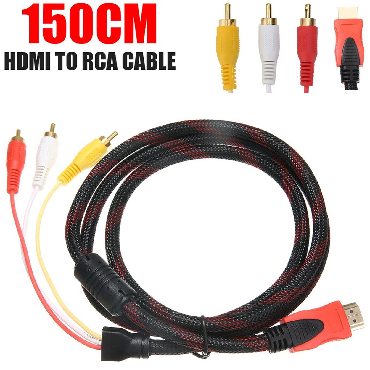 Generic 1.5M HDMI To 3 RCA HDMI Cable Audio AV Adapter Male To