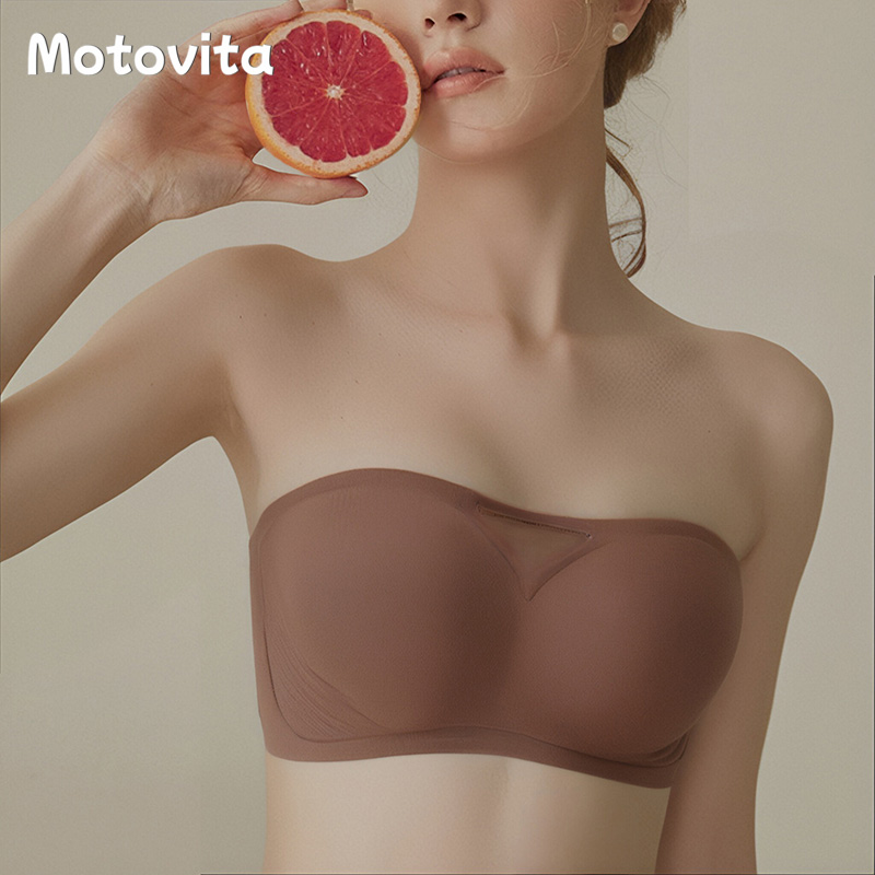 Motovita Strapless Bra Anti Slip Push Up Bra Seamless Tube Top No Wire Bra Invisible Soft Jelly Support Bra For Women