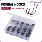 Suomi Stainless Fishing Hook Set with 100 Barbed Hooks