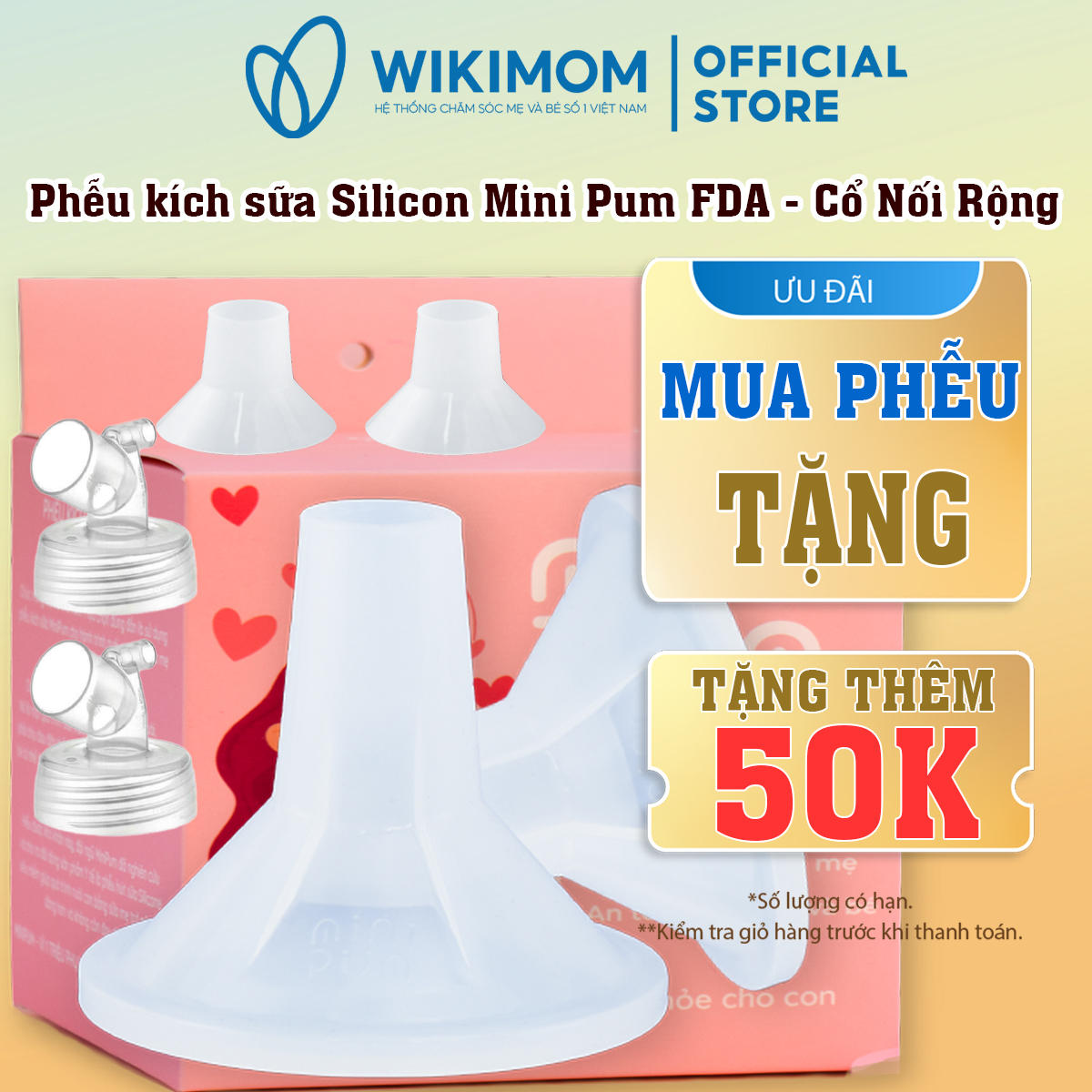 Phễu hút sữa Silicon Mini Pum FDA - Gồm 2 cổ nối rộng, 4 đệm trợ size