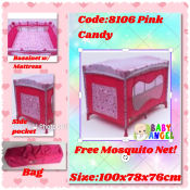 Baby Angel Pink Candy Crib/Playpen with Mosquito Net and Bassinet