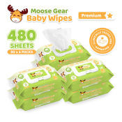 Moose Gear Aloe Vera Baby Wipes, 480 Count, Hypoallergenic