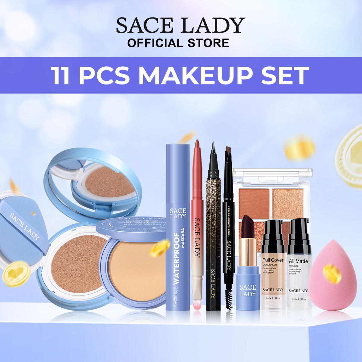 Discount on SACE LADY  shoes - SKU: SACE LADY Waterproof Make Up Set 11PCS 【Oil Control Powder+Oil Control BB Cushion+High Pigment Eyesh