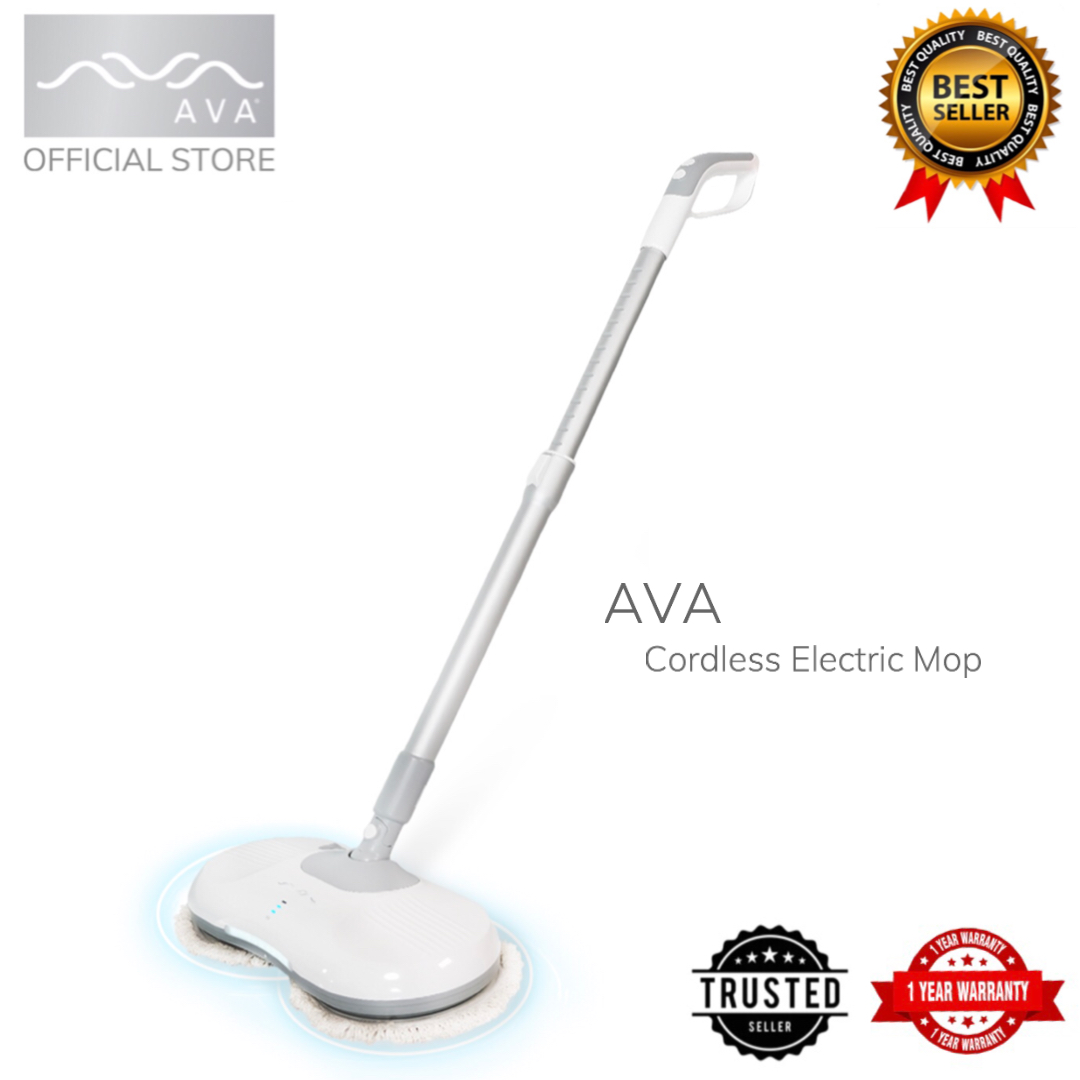 AVA Cordless Electric Mop Rechargeable Spinning Spray Mop with LED Light Wireless High Powered Motor Rotating 280r/min portable floor cleaner cleaning equipment includes 4 pcs mop pads