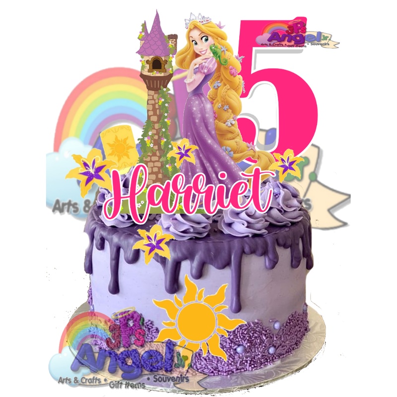 Rapunzel themed cake topper / Personalised Rapunzel themed cake topper  package / Rapunzel themed name cake charm