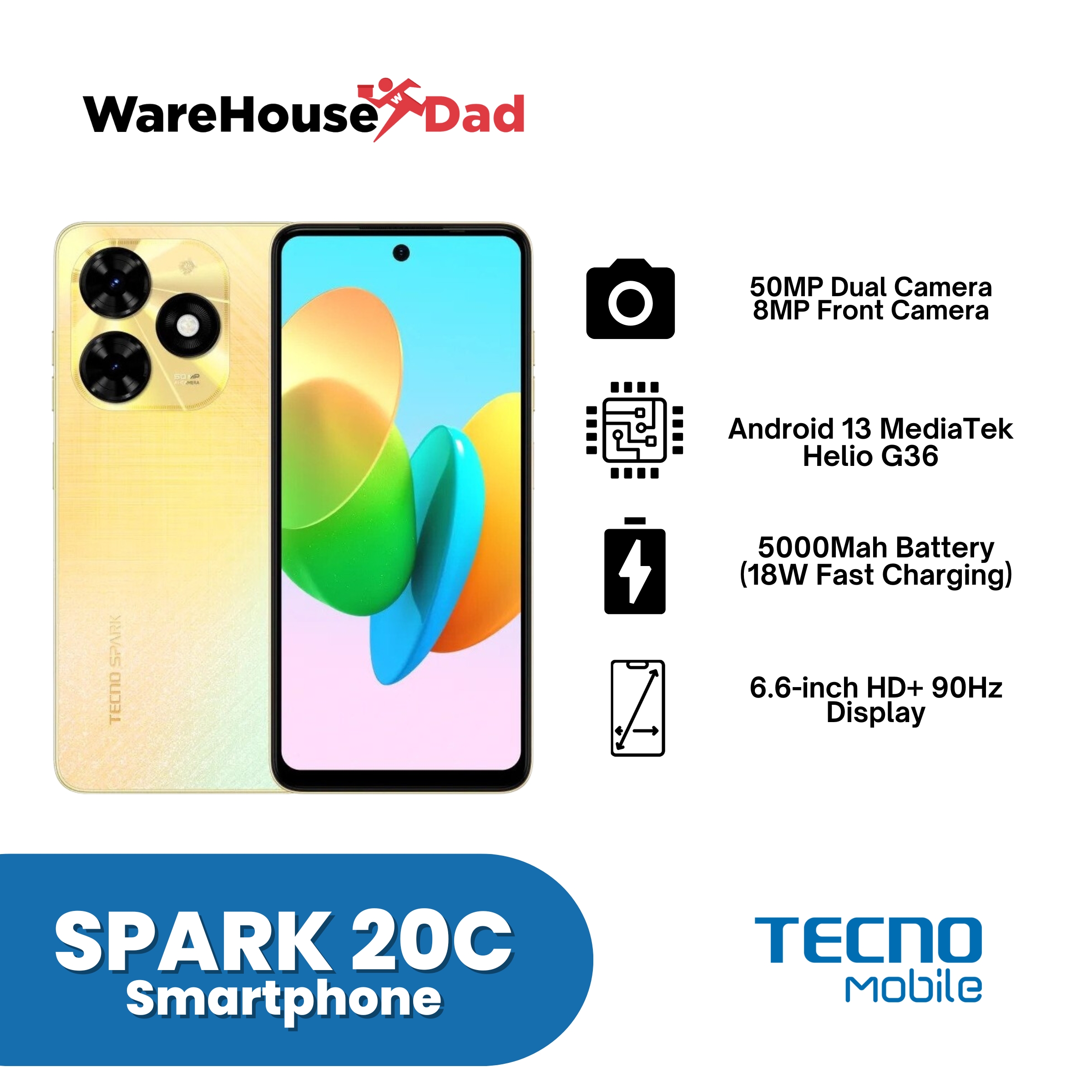 (NEW)TECNO Spark 20C Smartphone / 4GB+256GB / 8GB+128GB / Octa-core Processor / 50MP Dual Rear Camera / 6.6” HD+ 90Hz Display / 5000mAh Battery 18W Charge