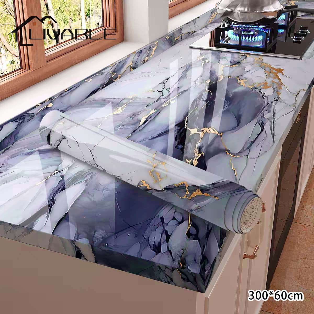 LIVABLE 3Mx60CM Marble Wallpaper Self-adhesive Kitchen Waterproof Oilproof PVC Wall Stickers Table Top Decorative Stickers - Image 4