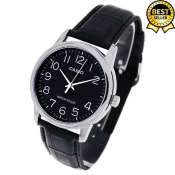 Casio V002 Quartz All Black Leather Band Watch for Men