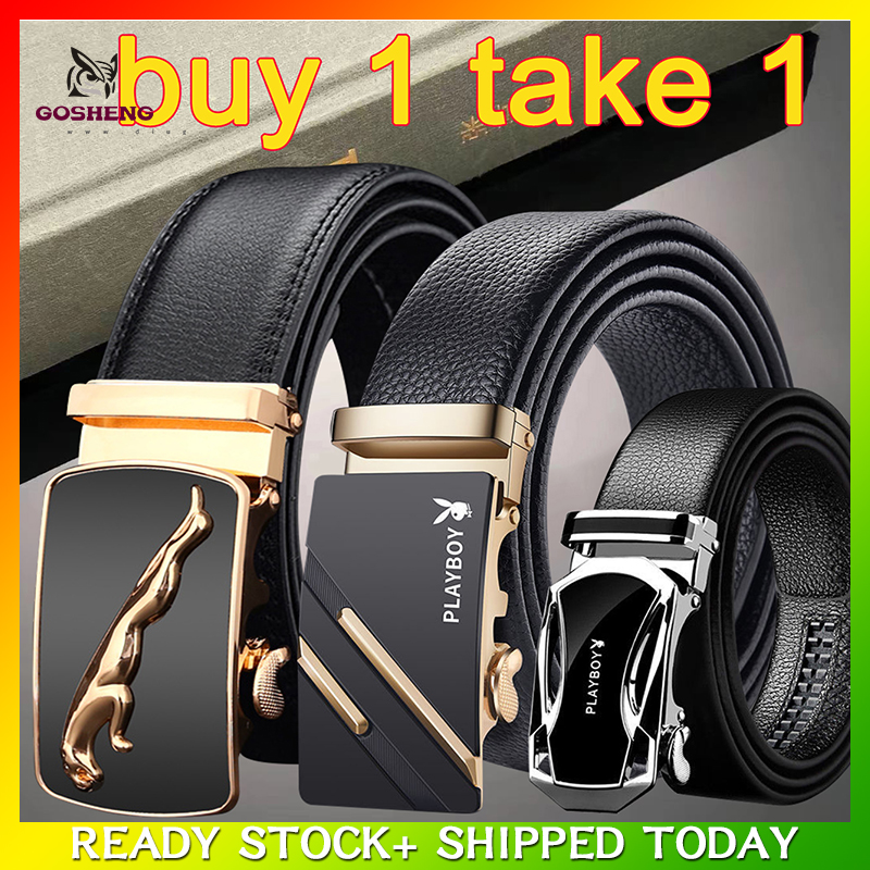 Signature Monogram HIRATSUKA Debossed Black Gold Belt for Men