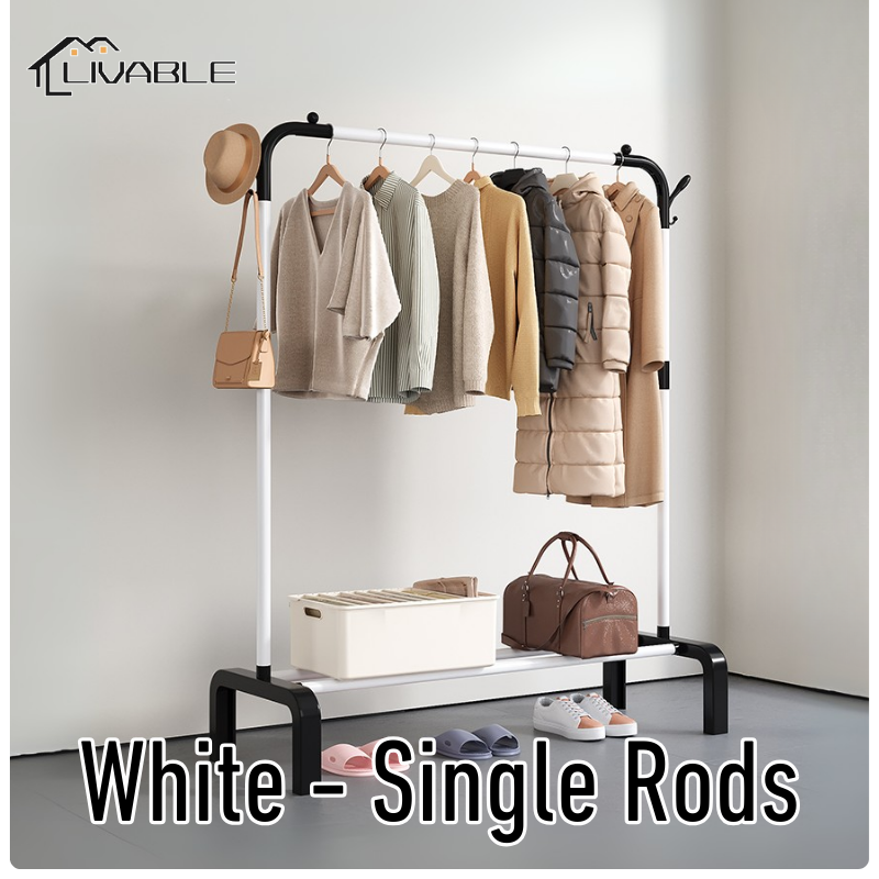 LIVABLE Clothing Garment Rack Single/Double Pole Sampayan with Lower Storage Shelf for Boxes Shoes Boots Bedroom Drying Rack - Image 3