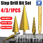 Titanium Step Drill Bit Set with Automatic Center Punch