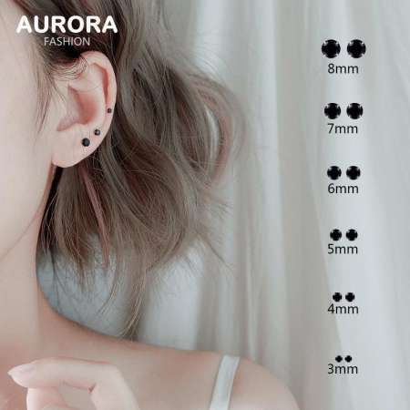 Aurora 925 Silver Black Zircon Stud Earrings