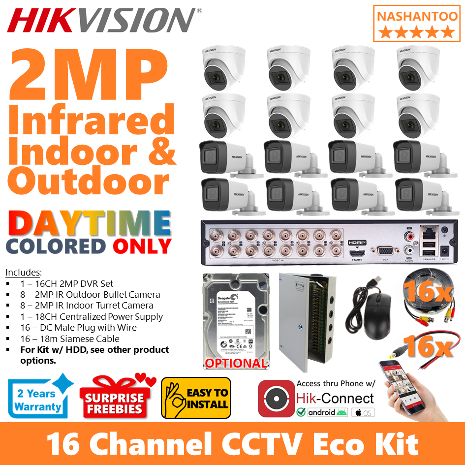 Cctv Indoor And Outdoor Camera Bundle HIKVISION 16CH 2MP Infrared