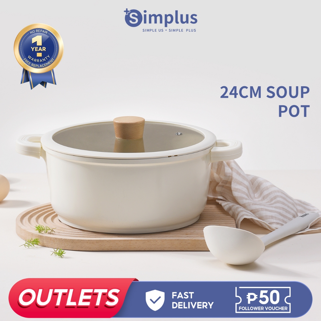 Simplus Casserole Stockpot 24cm Soup Pot Non Stick Ceramic Coating PFOA & PTFE Free Presyo  3,450 Piso*Libreng Shipping