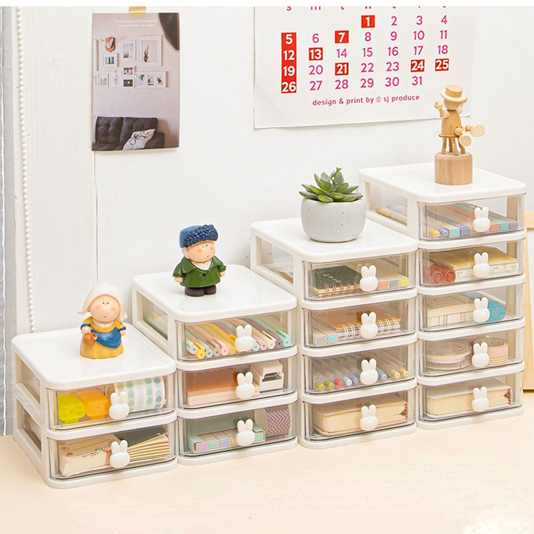 1pc Two-tiered Rabbit Storage Box Drawer Organizer Shelf Desktop