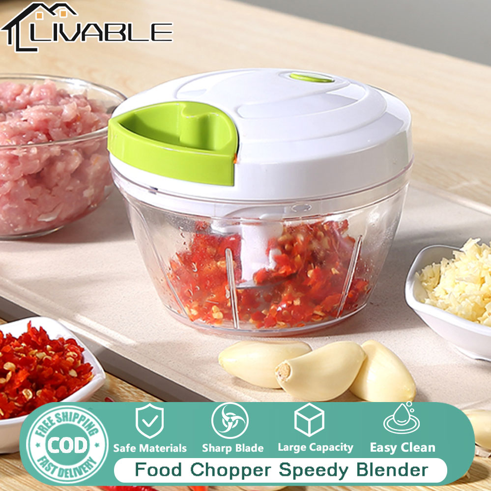 LIVABE Vegetable Crusher Fruit Meat Grinder Manual Speedy Chopper Garlic Hand Blender Onion Cutter