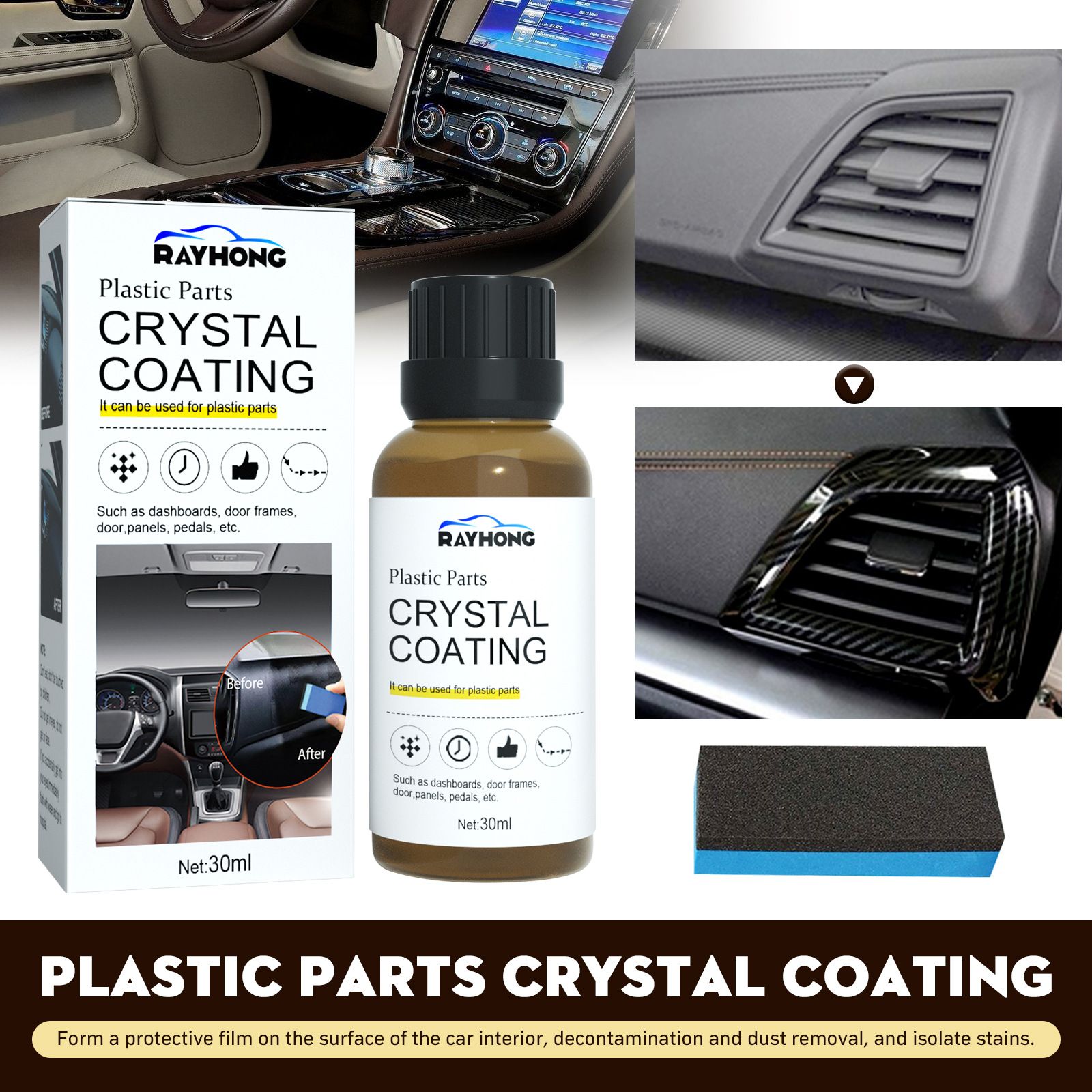 AUPER 2 PCS Car Plastic Coating Agent 60ML Plastic Parts Crystal Coating  with Sponge Plastic Parts Refurbish Agent