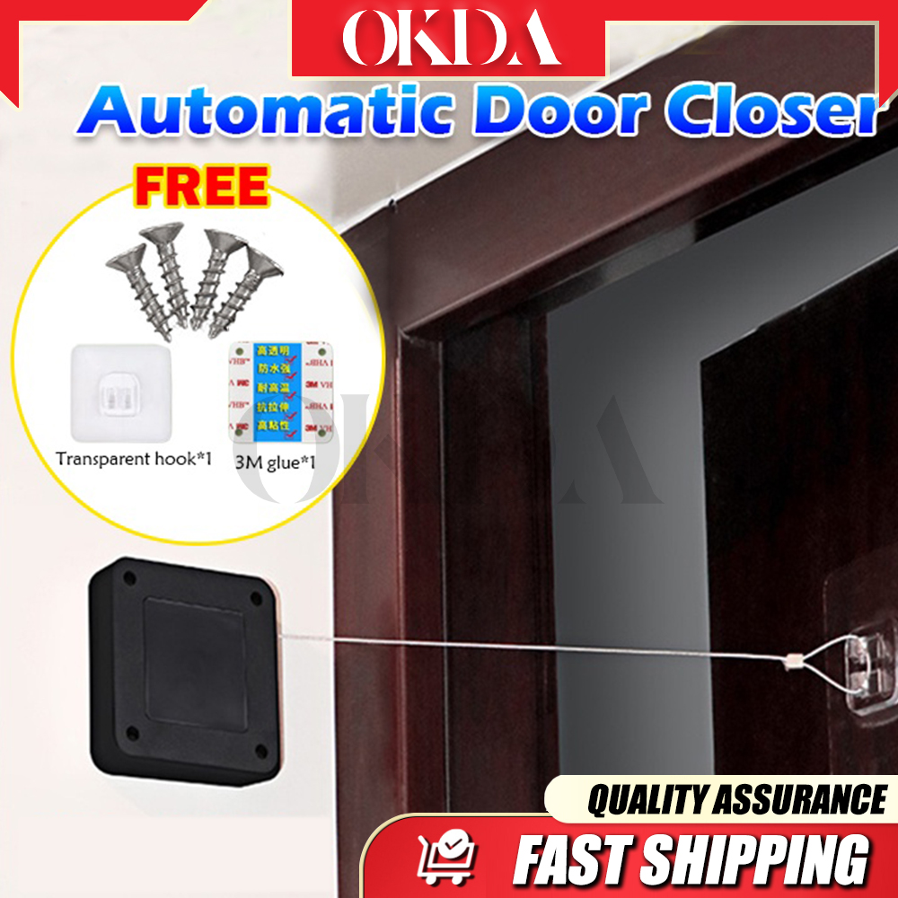 Self-Closing Door Closer – Punch-Free Telescopic Steel Wire, 1.2m, For Screen, Sliding & Interior Doors (Black)