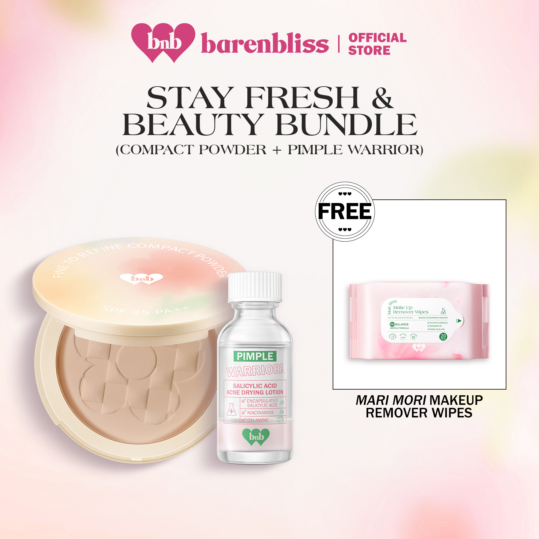 Discount on Barenbliss  shoes - SKU: Barenbliss Bnb Stay Fresh And Beauty Set | Compact Powder + Pimple Warrior Acne Lotion