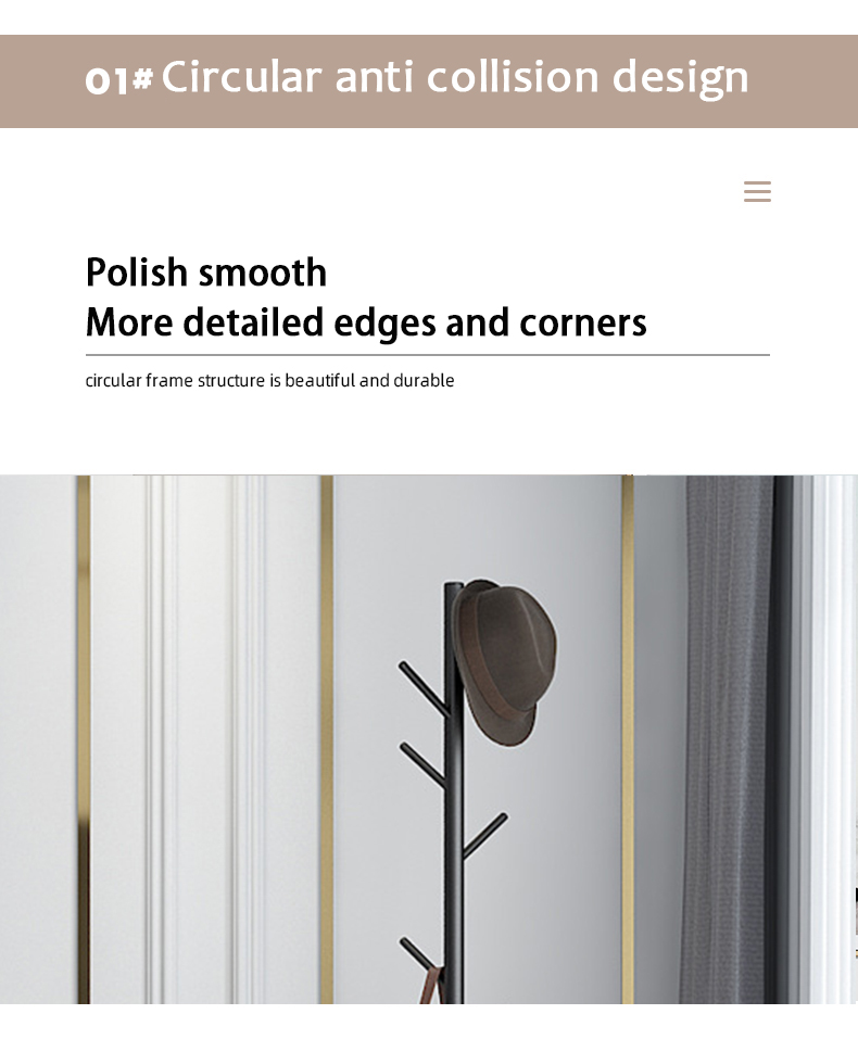 174cm Modern Metal Coat Rack in Black Free Standing Hooks Hall