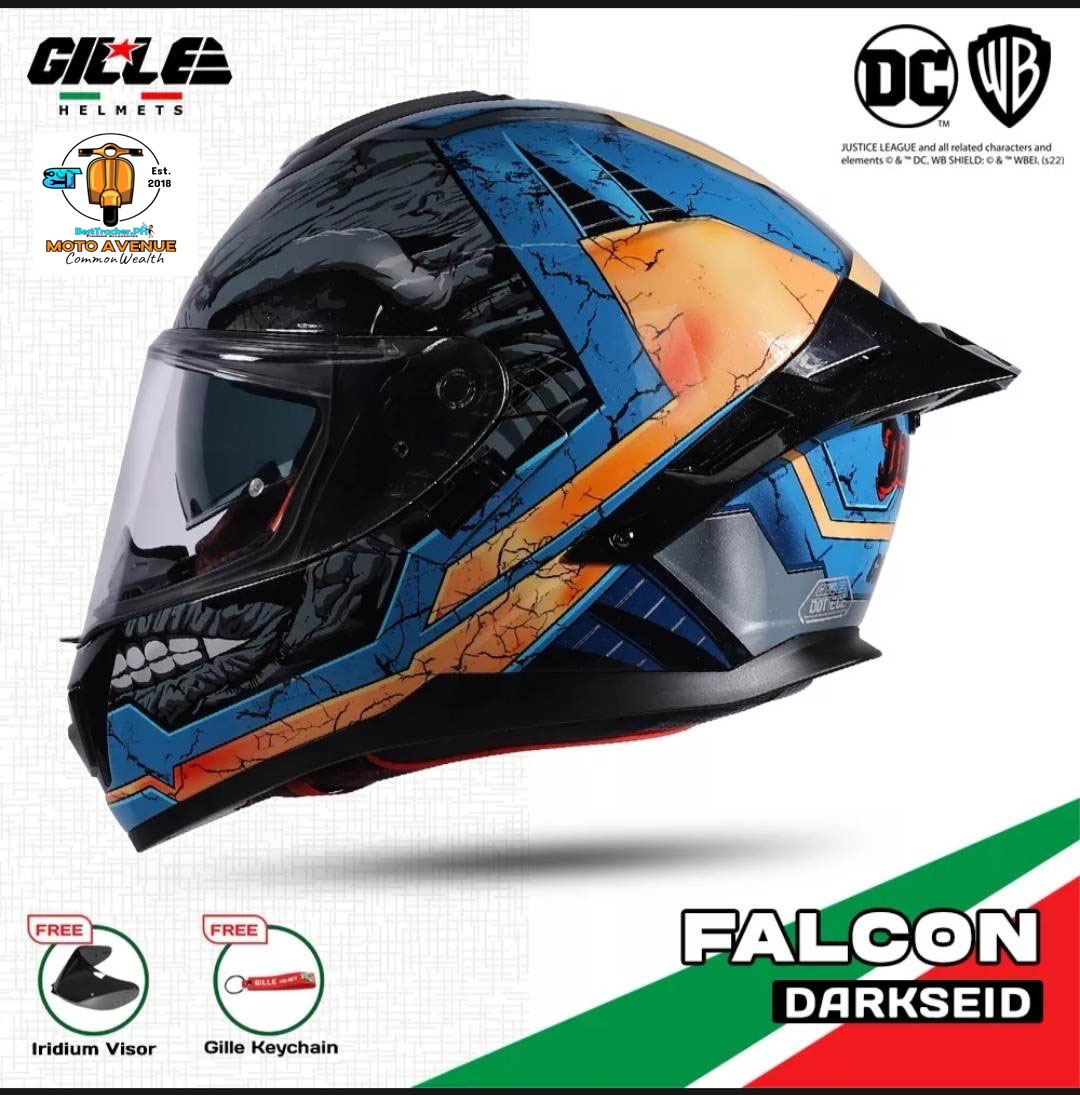 Gille 883 DC Falcon Full Face Dual Visor Double D Ring Lock Helmet w/ Free  Iridium Silver Lens