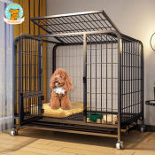 Square Tube Dog Cage with Bathroom Partition and Four Wheels