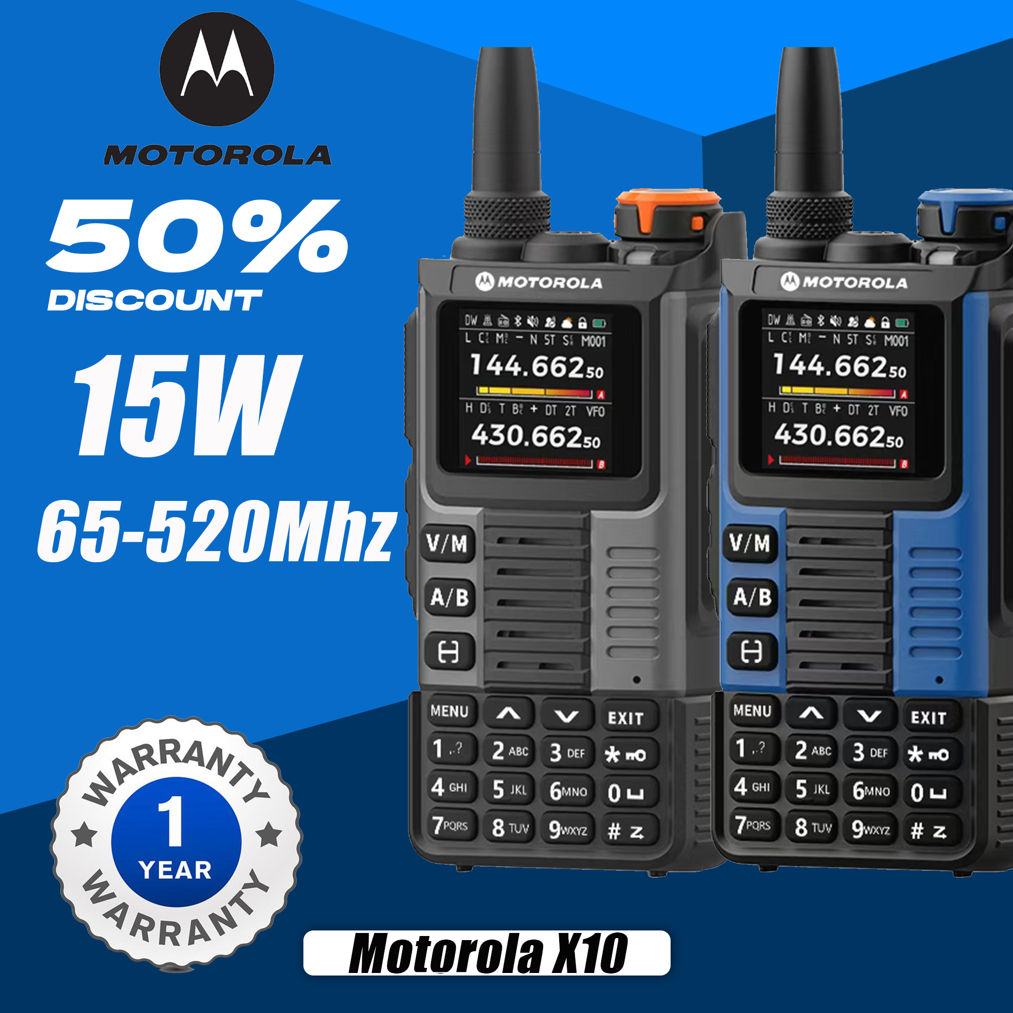 Motorola X10 two way radio walkie talkie long range 20KM 15Watt high-capacity 9800mAH 999 Channels
