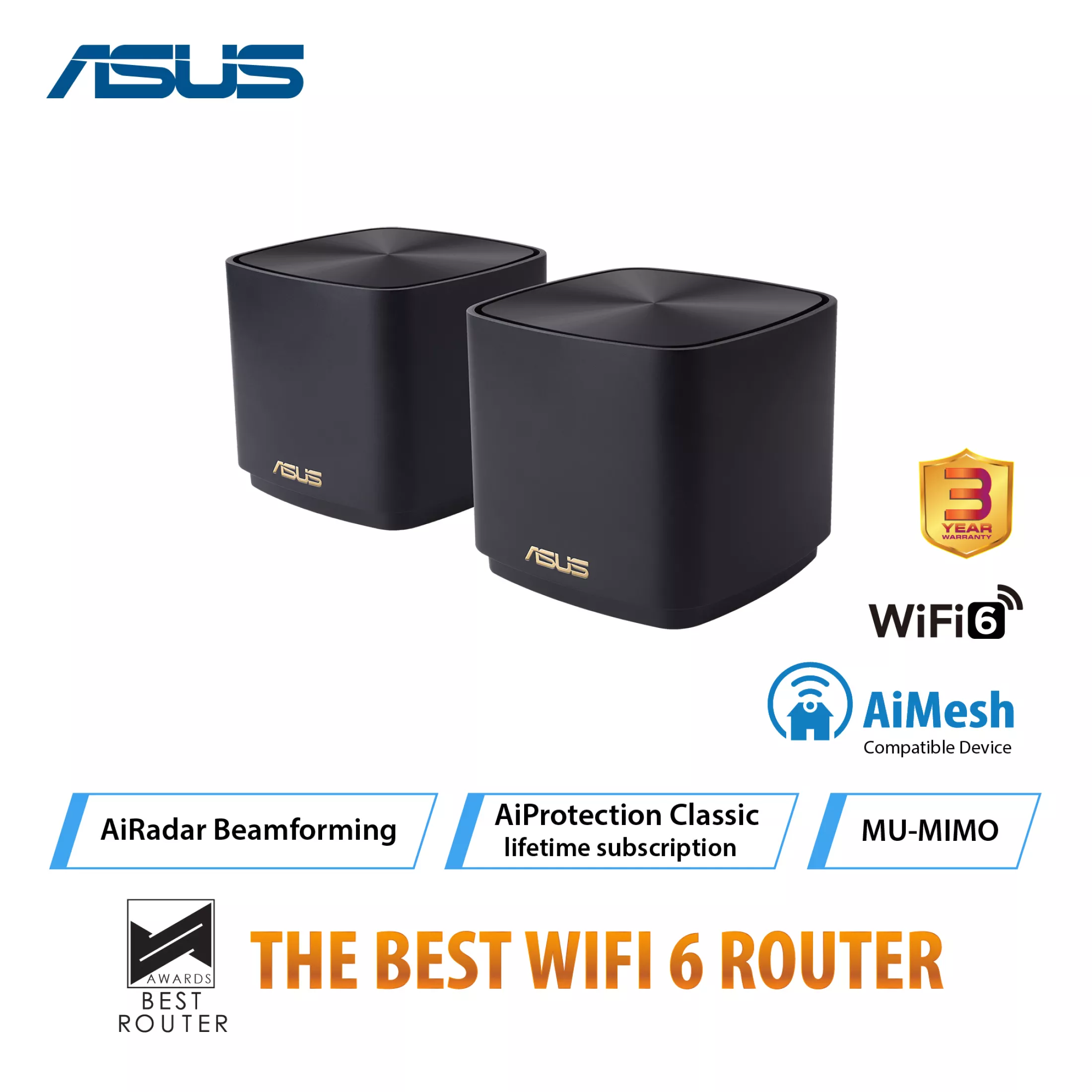 ASUS ZenWiFi AX Mini Mesh WiFi 6 System 2-PACK, Black (AX1800 XD4 2PK) - Whole Home Coverage up to 4800 sq.ft & 5+ rooms, AiMesh, Included Lifetime Internet Security, Easy Setup, Parental Control