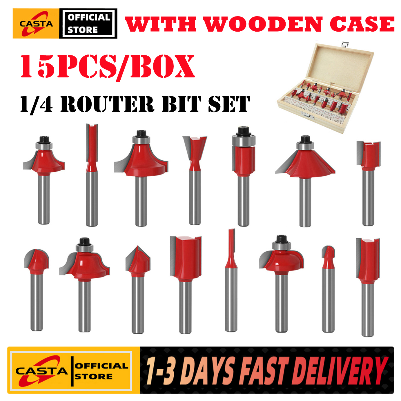 Top Selling Products Best Trade in Prices 15pcs 1/4 Inch Router Bit Set