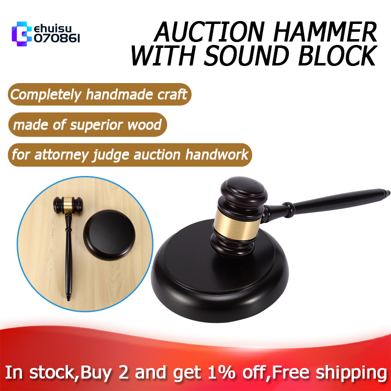 Wooden judge's gavel auction hammer with sound block for attorney judge auction handwork